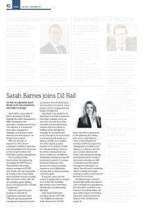 Sarah Barnes joins D2 Rail in Information Management